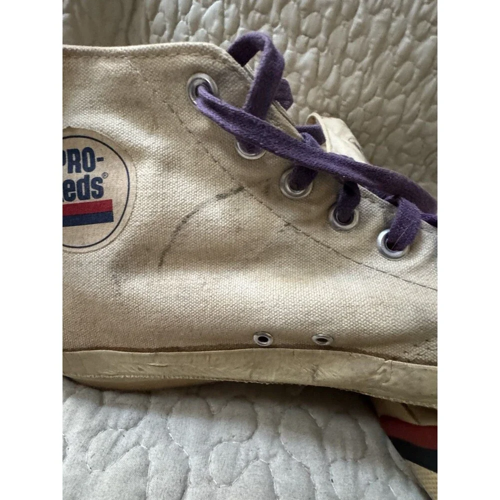 Vintage Pro-Keds High Top Basketball Shoes Off White Distressed 13” Outsole RARE